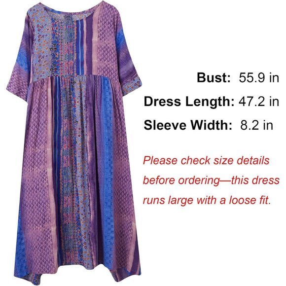 Women Summer Dress Plus Size Boho Floral Loose Fit with Pockets Purple - Picture 3 of 8